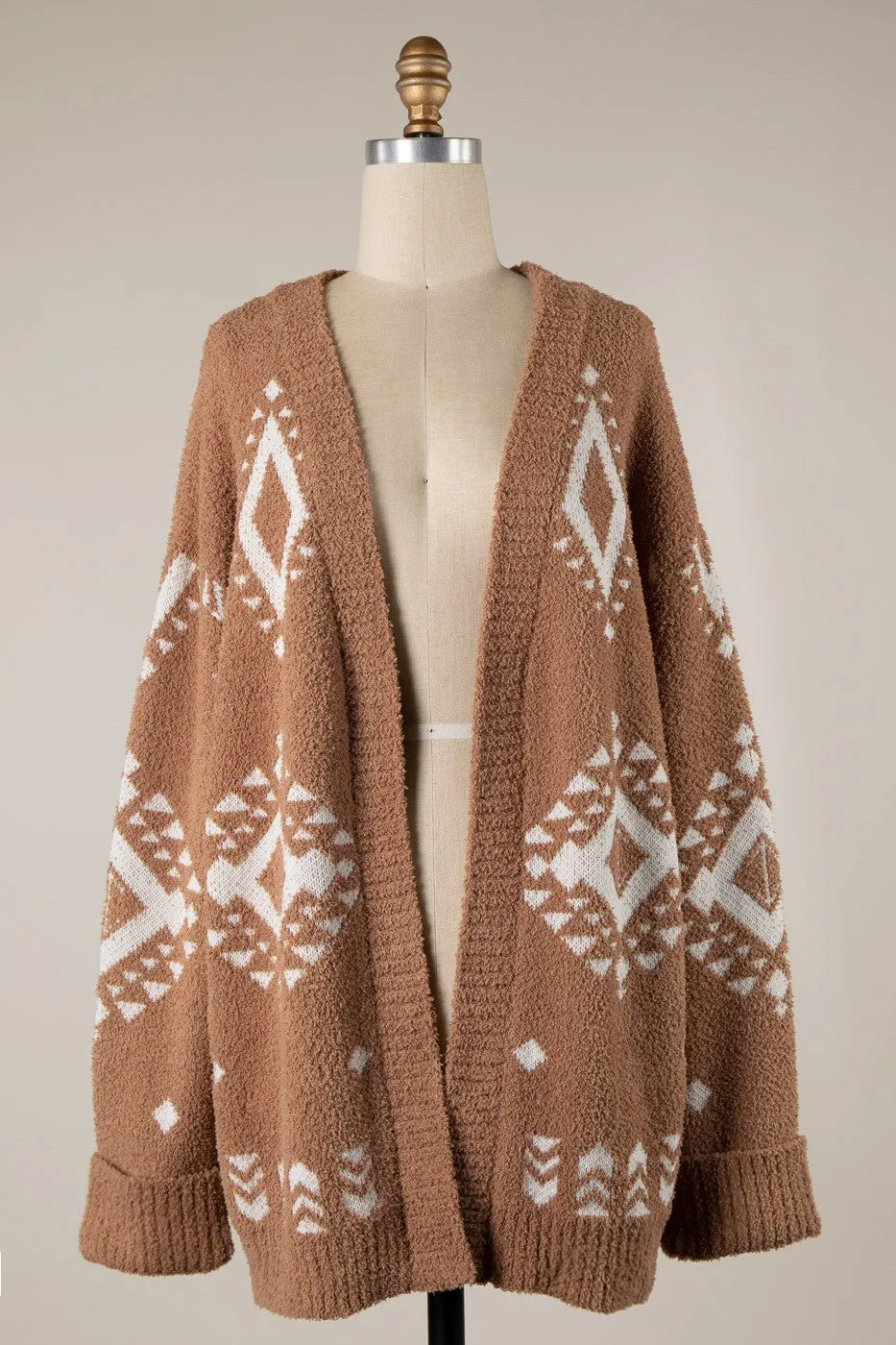 TRIBAL PRINT SOFT KNIT FLUFFY CARDIGAN 1 PACK