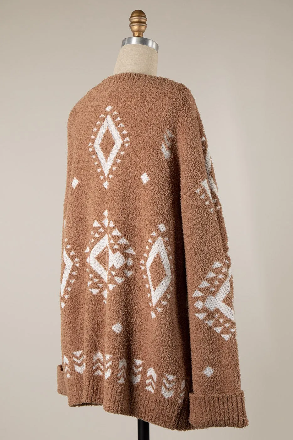 TRIBAL PRINT SOFT KNIT FLUFFY CARDIGAN 1 PACK