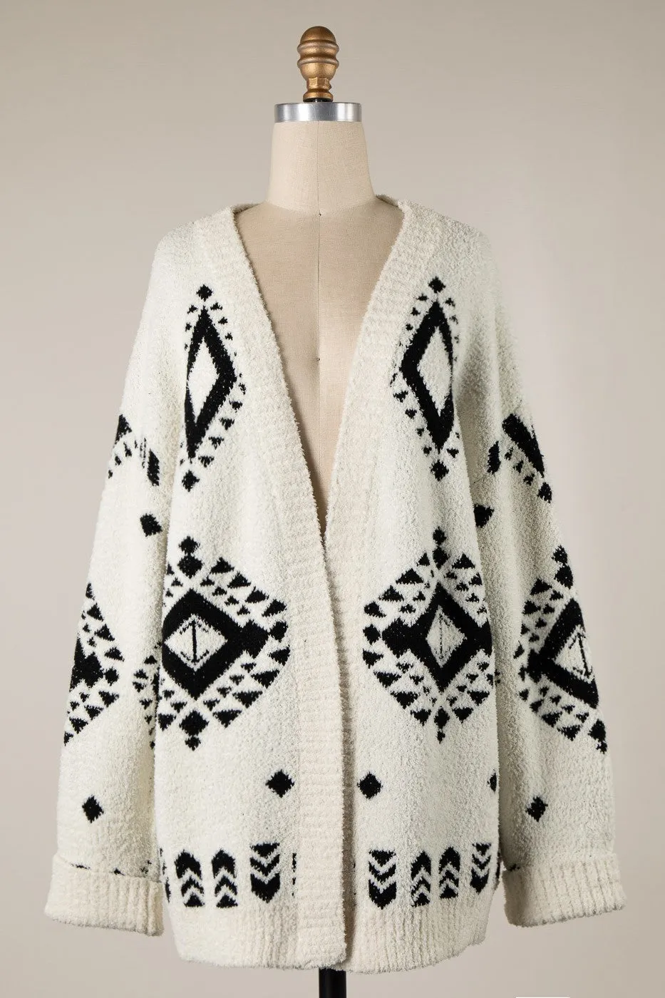 TRIBAL PRINT SOFT KNIT FLUFFY CARDIGAN 1 PACK