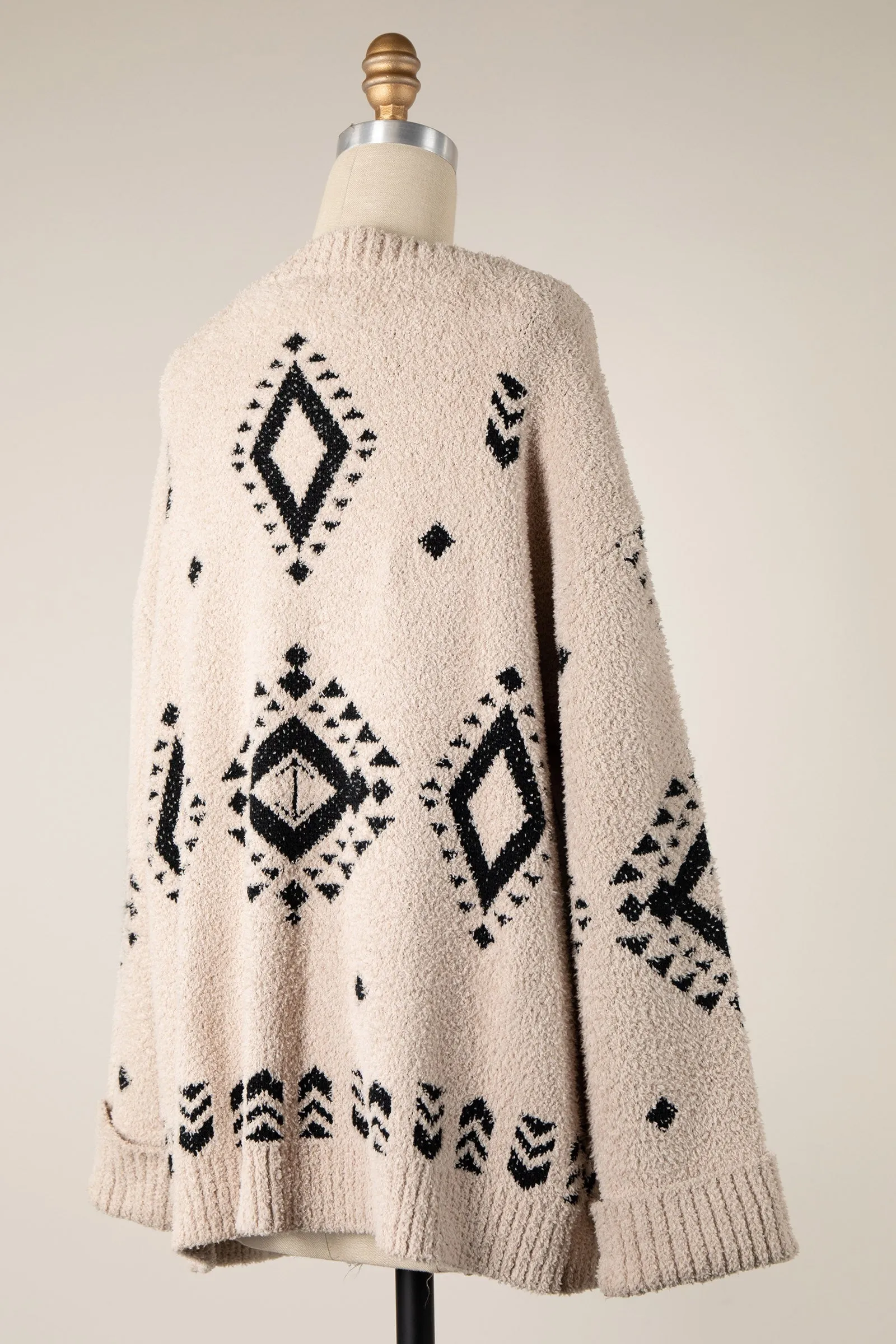 TRIBAL PRINT SOFT KNIT FLUFFY CARDIGAN 1 PACK