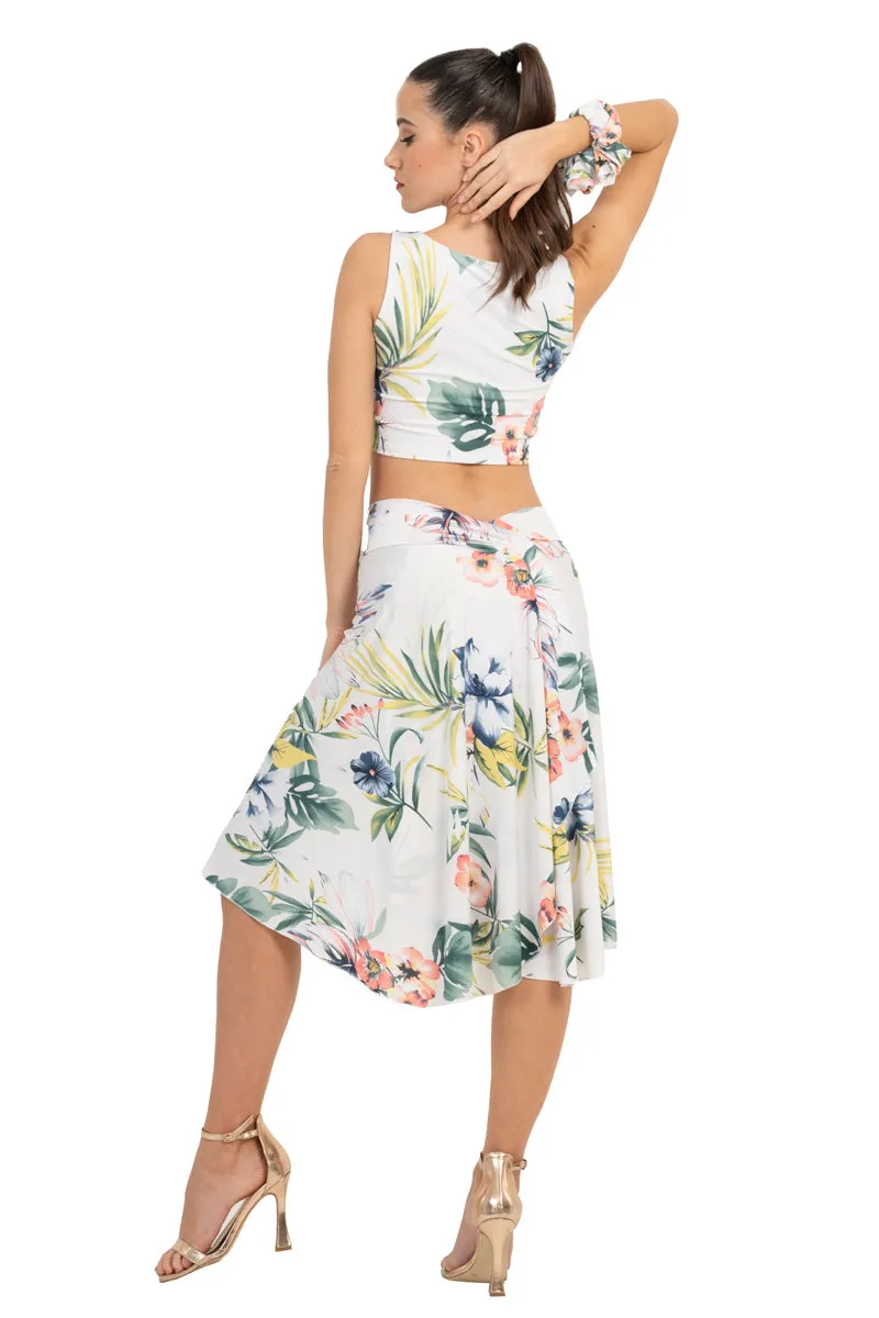 Tropical Print Sleeveless Crop Top