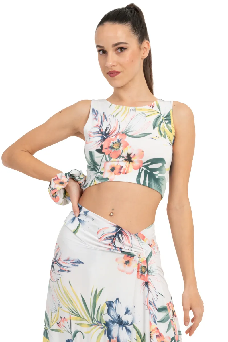 Tropical Print Sleeveless Crop Top