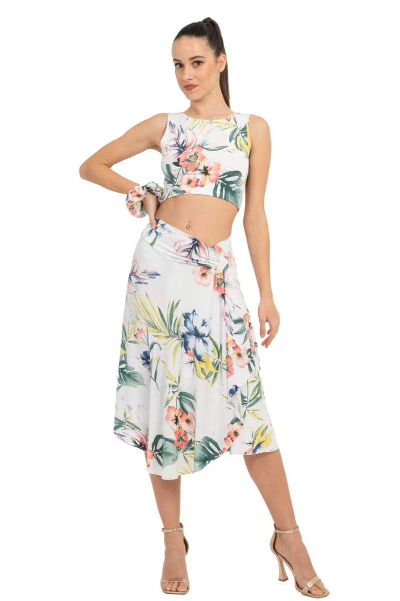 Tropical Print Sleeveless Crop Top