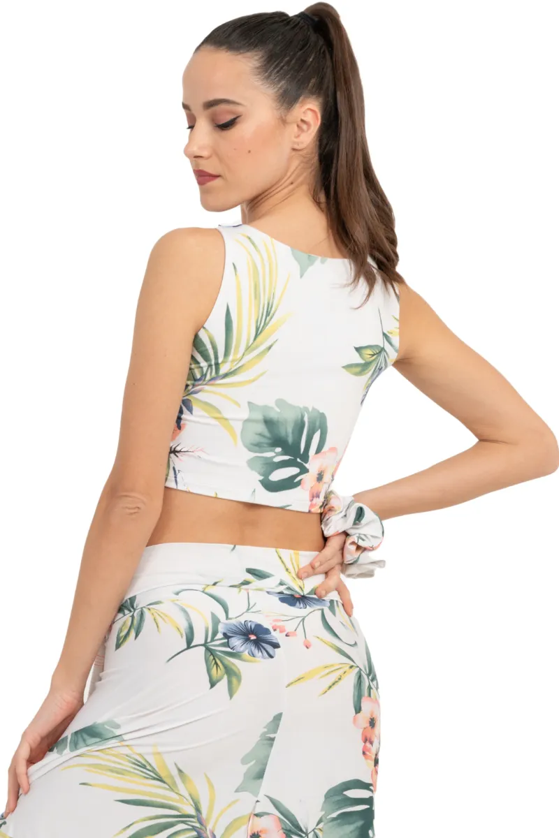 Tropical Print Sleeveless Crop Top