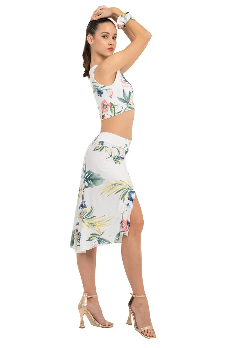 Tropical Print Sleeveless Crop Top