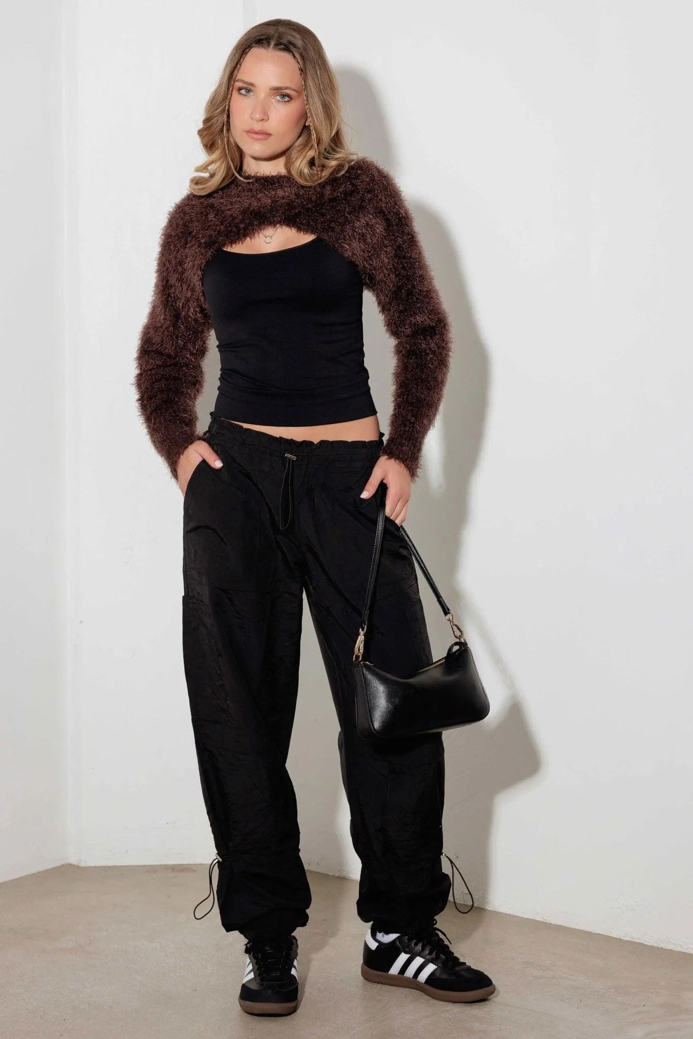 Ultra-Cropped Fit Long-Sleeve Fuzzy Bolero Sweater