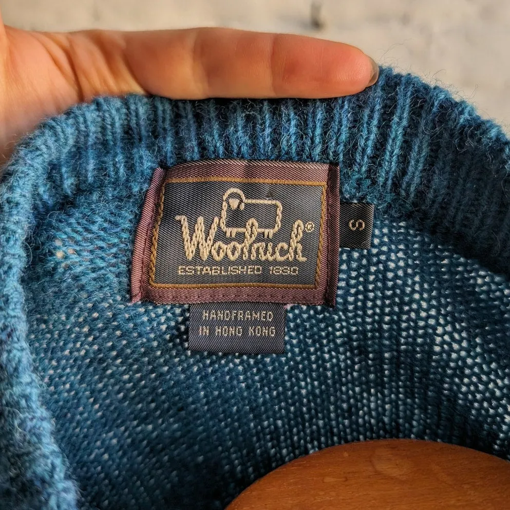 Vintage Woolrich Chunky Knit Wool Grandpa Sweater Teal Fuzzy Minimalist Western