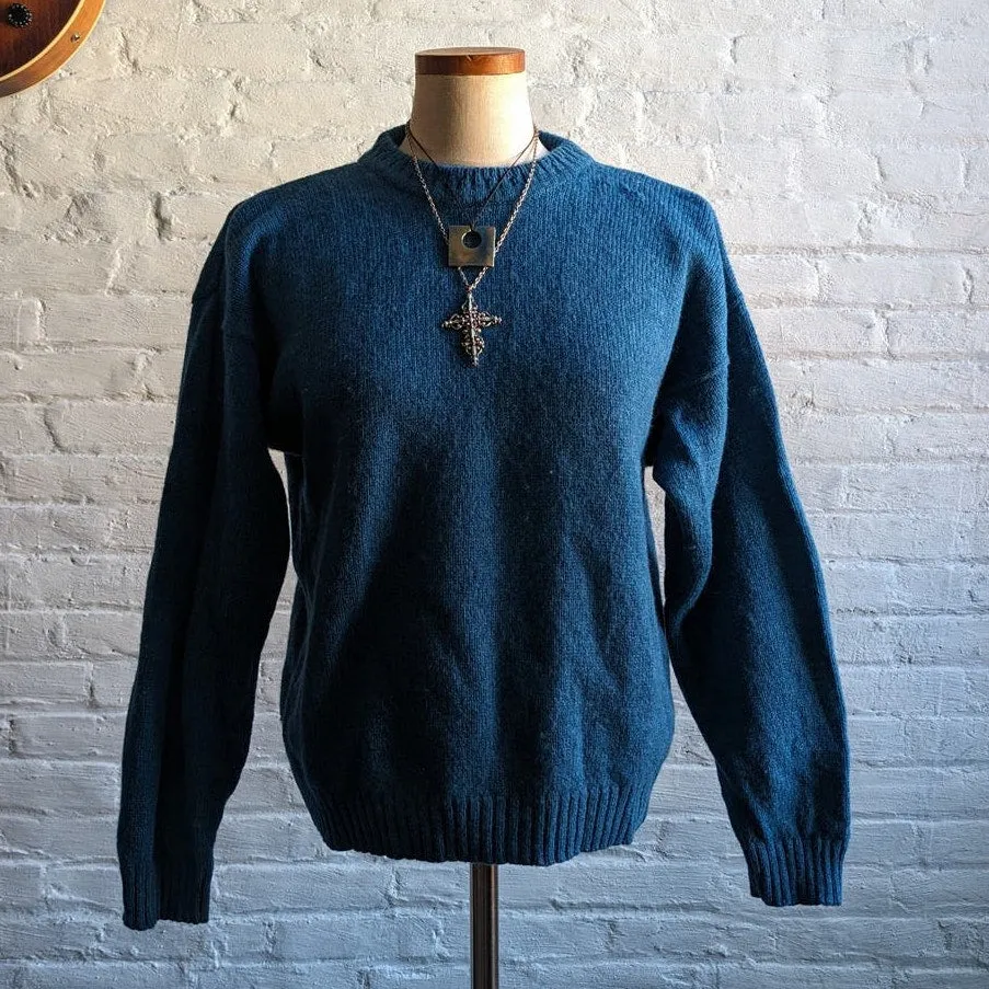 Vintage Woolrich Chunky Knit Wool Grandpa Sweater Teal Fuzzy Minimalist Western