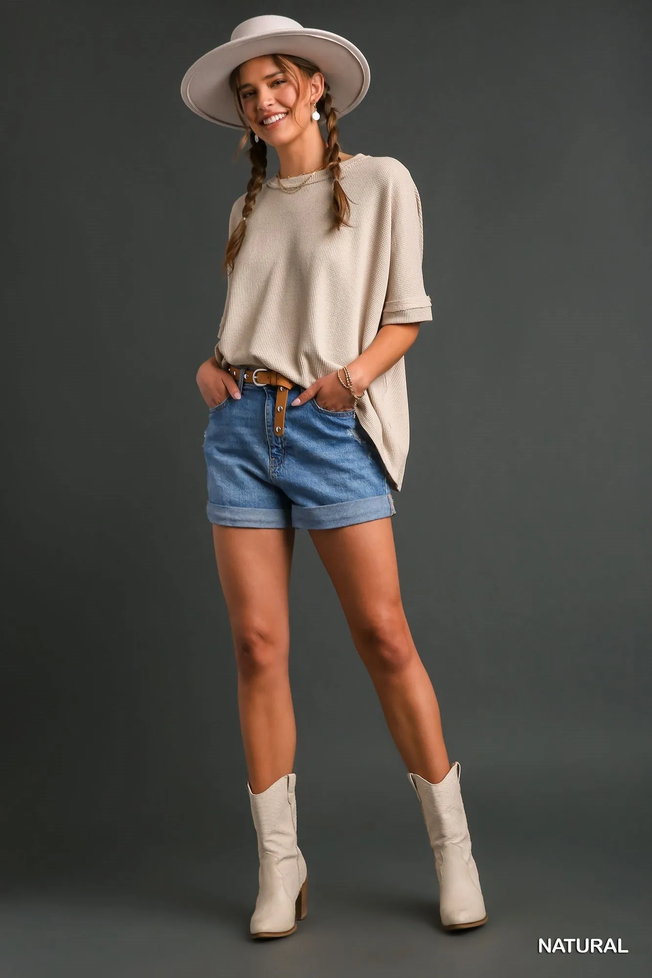 Waffle Knit Short Sleeve Top