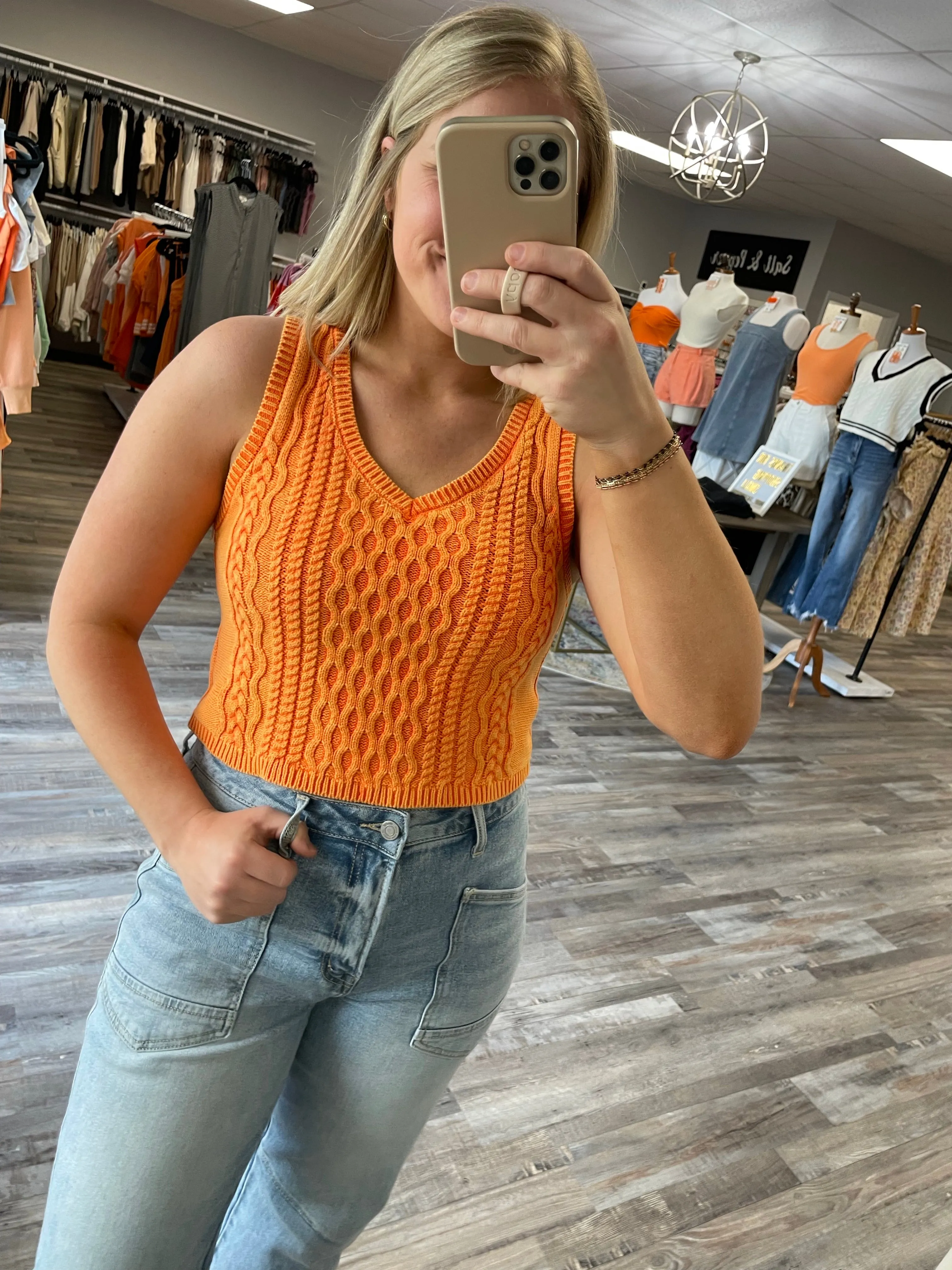 Washed Sweater Tank - Tangerine