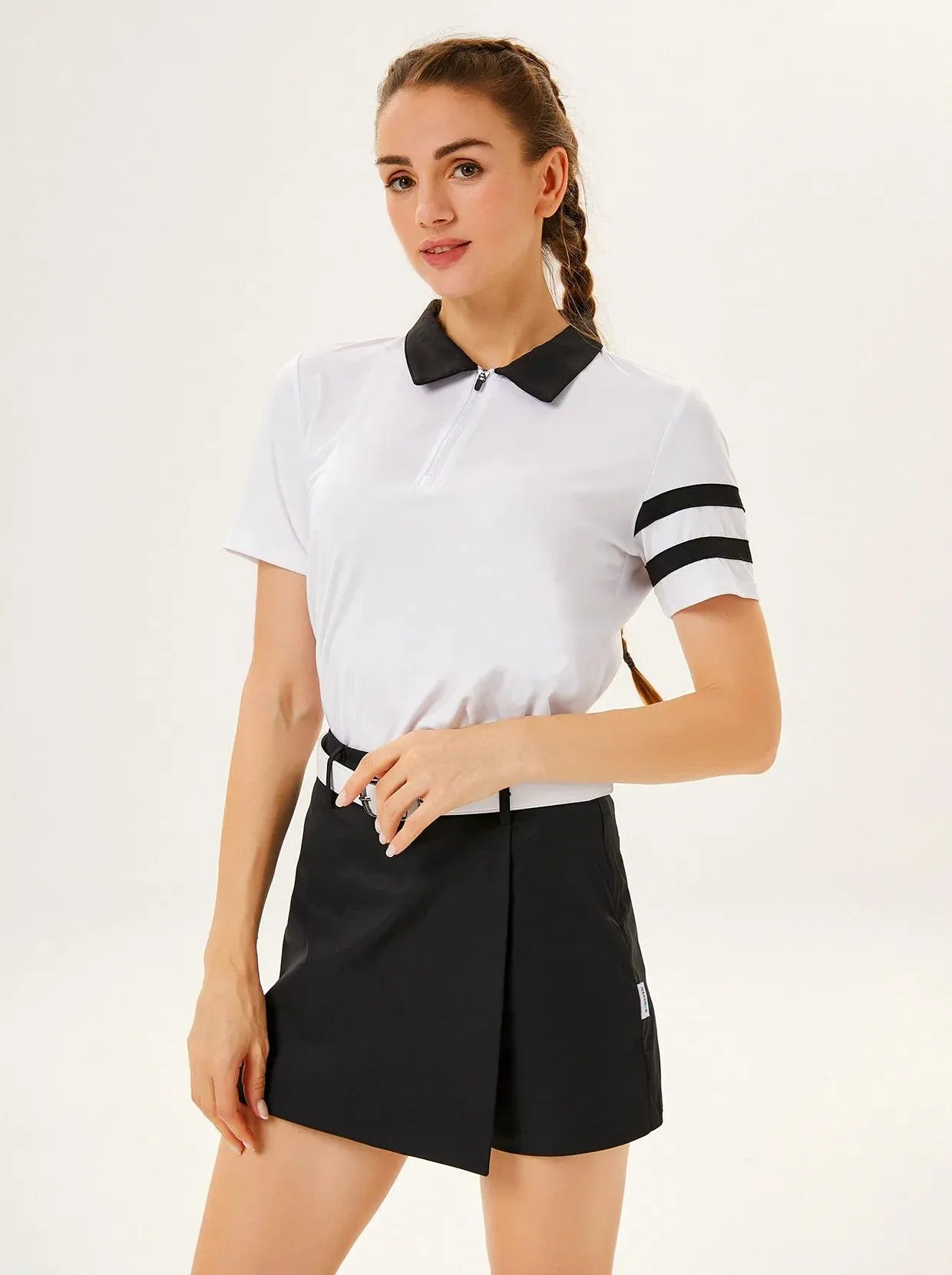 White Athletic  Short Sleeve Golf Polo Shirt for Women