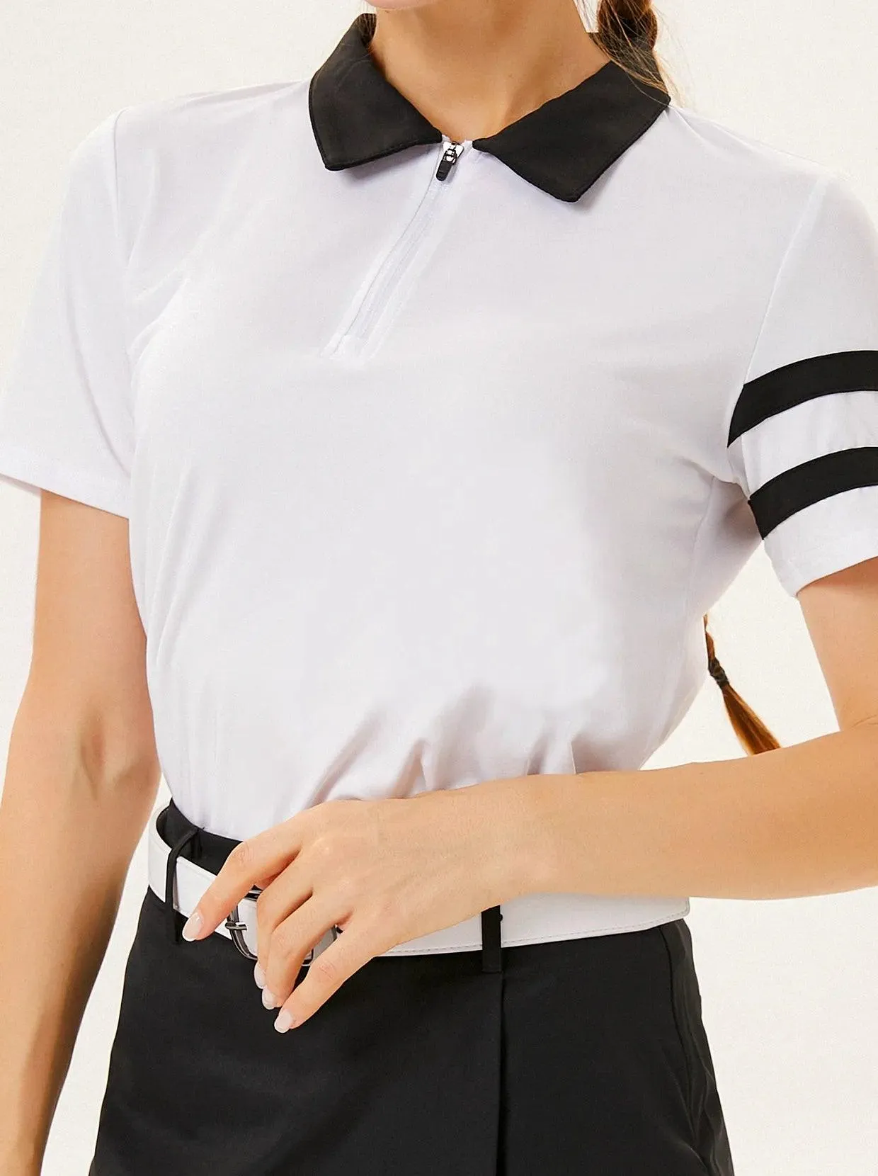 White Athletic  Short Sleeve Golf Polo Shirt for Women