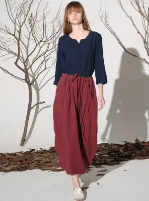 Wine red skirt casual linen skirt woman maxi skirt custom made (1162)