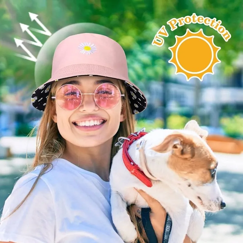 Women Bucket Hats Reversible Sun Hat Print Summer Fisherman Hat Cotton Travel Beach Bucket Hats for Teens