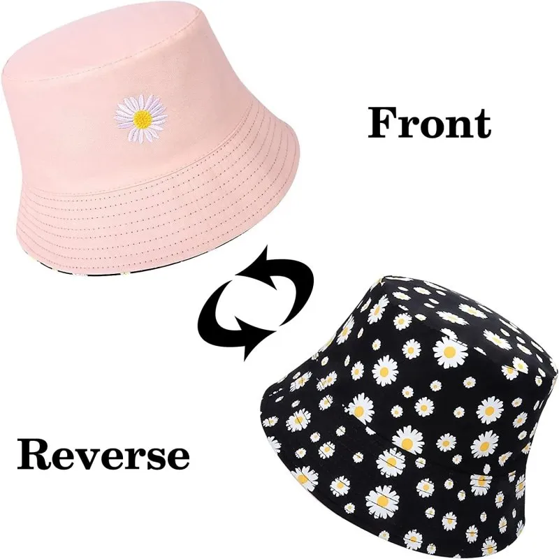 Women Bucket Hats Reversible Sun Hat Print Summer Fisherman Hat Cotton Travel Beach Bucket Hats for Teens