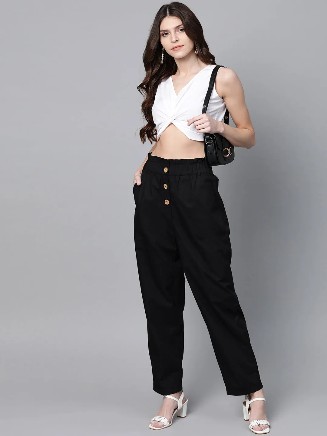 Women White Poplin Front Knot Crop Top