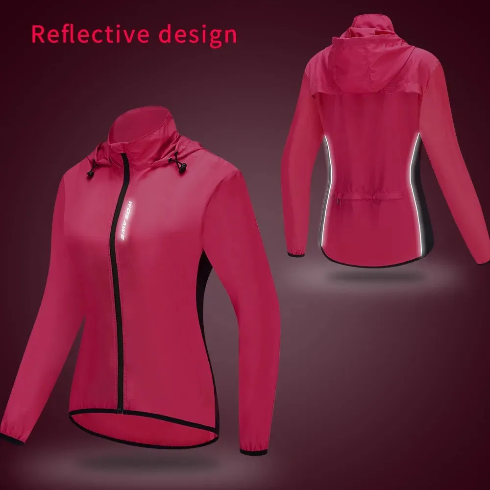 Women's Cycling Jacket Hooded Bike Wind Coat Water Repellent Bicycle Windbreaker Reflective Running Riding Hiking Vest