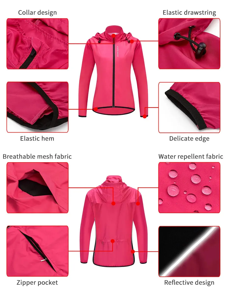 Women's Cycling Jacket Hooded Bike Wind Coat Water Repellent Bicycle Windbreaker Reflective Running Riding Hiking Vest