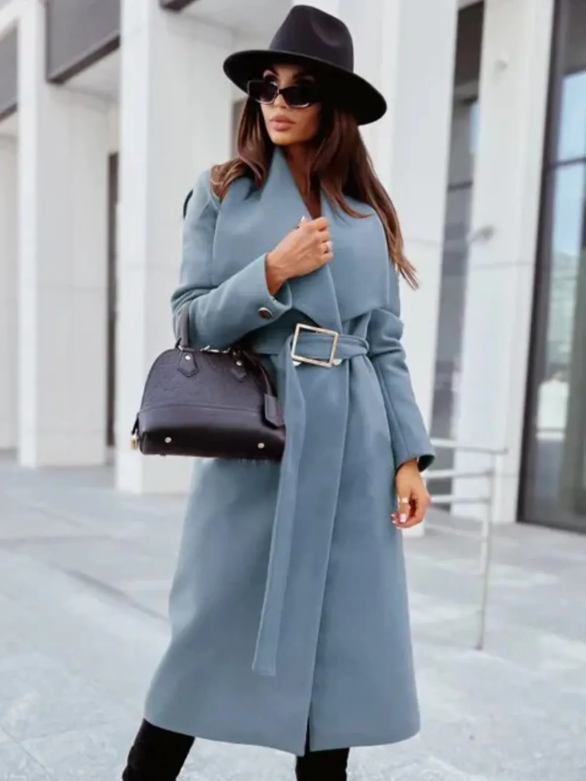 Women's Elegant Long Trench Coat with Belt and Turn-Down Collar | Ideal for Autumn/Winter