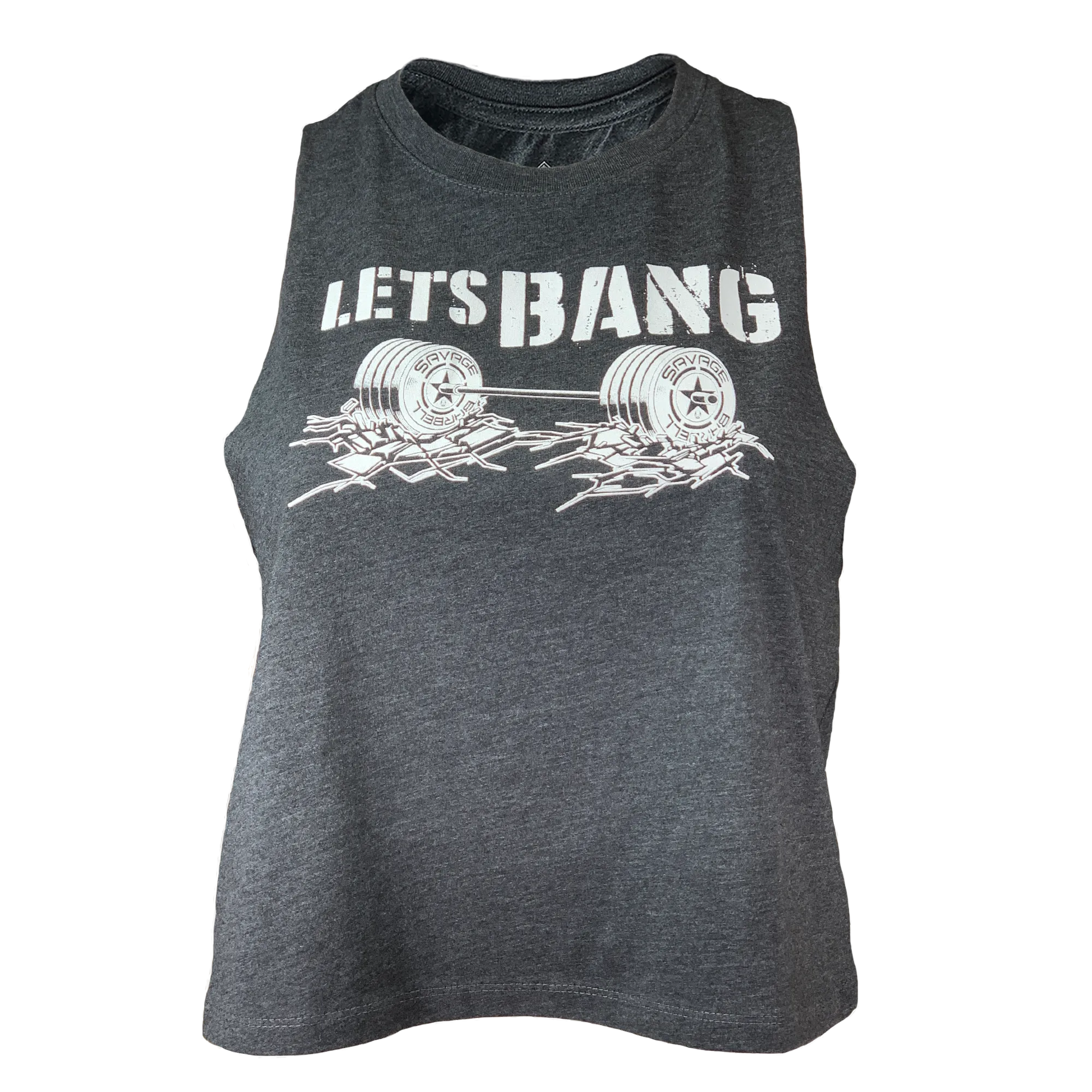 Women's Racerback Crop Tank - Lets Bang - Charcoal